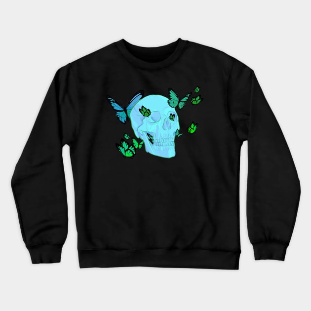 blue butterfly skull Crewneck Sweatshirt by acatalepsys 